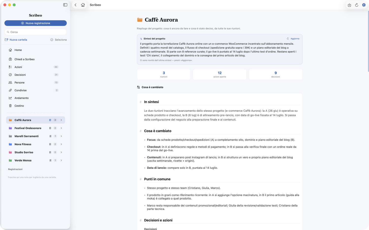 «Cosa è cambiato dall'ultima call» in Scribeo