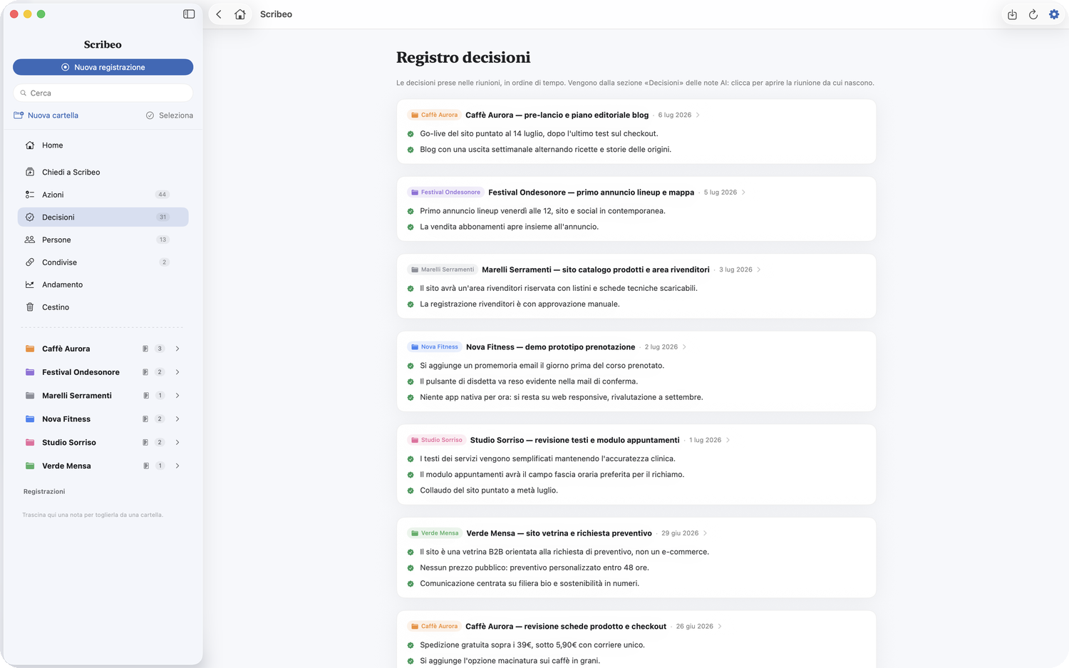 Il registro Decisioni
